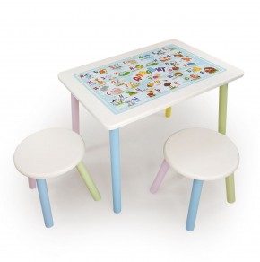 Детский комплект стол и два табурета круглых с накладкой Алфавит (Белый, Белый, Цветной) в Краснокамске - krasnokamsk.mebel-74.com | фото