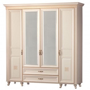 Шкаф для одежды 4-дверный с зеркалом №493 Марлен кремовый белый в Краснокамске - krasnokamsk.mebel-74.com | фото