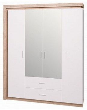 Шкаф для одежды с ящиками 4-х створчатый с зеркалом Люмен 16 в Краснокамске - krasnokamsk.mebel-74.com | фото