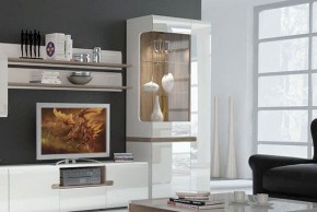 Шкаф с витриной 3D/TYP 01L, LINATE ,цвет белый/сонома трюфель в Краснокамске - krasnokamsk.mebel-74.com | фото